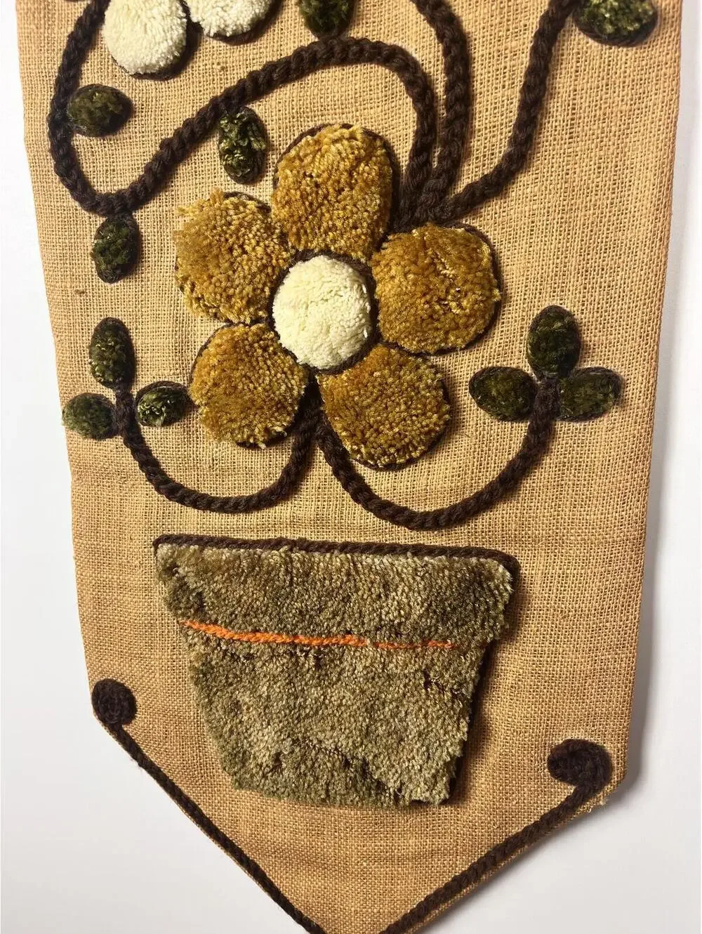 Vintage 1970s Owl Burlap Wall Hanging Handmade Boho Fiber Art Textile Decor
